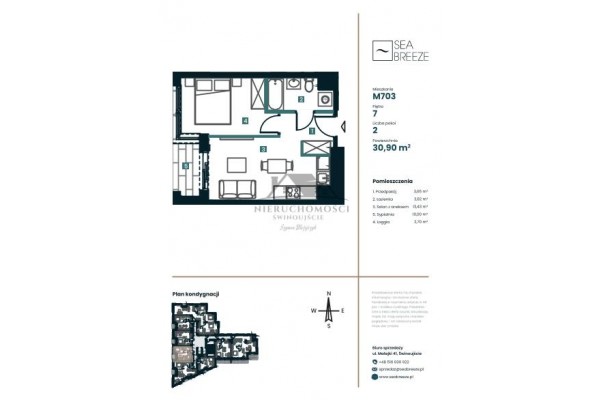 Świnoujście, Matejki, 2 pokojowe mieszkanie w najwyższym budynku w Świnoujściu - SeaBreeze