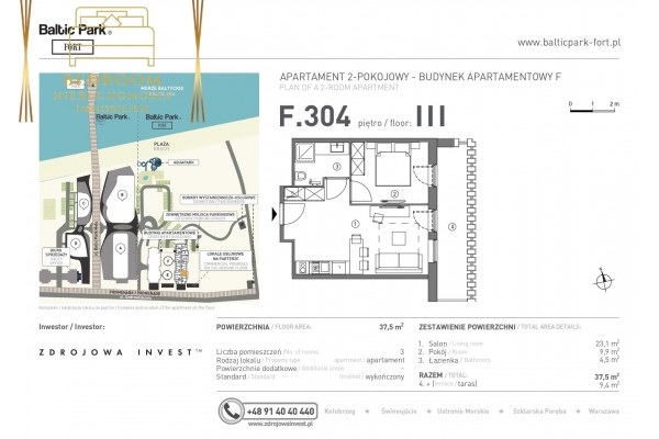 Świnoujście, Uzdrowiskowa, Apartament na promenadzie 2 pokoje z balkonem - 50m od plaży - Baltic Park Fort